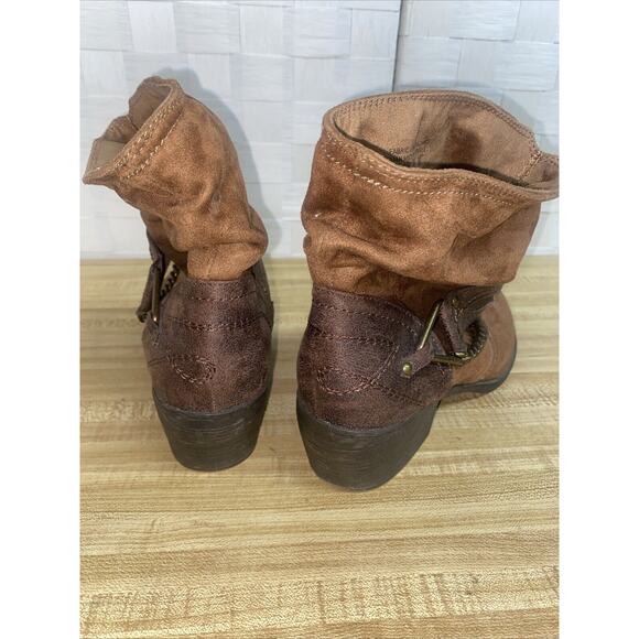 Bongo Brown Faux Suede Brass Hardware Ankle Western Baja Boots Size 9 - Picture 4 of 10